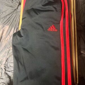 Adidas Kids Black Joggers with Red Stripes